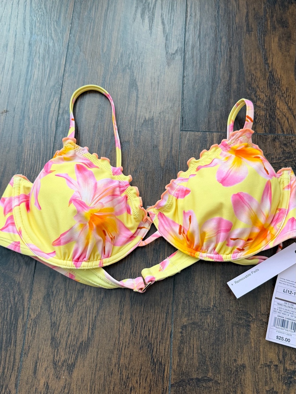 Wild Fable Yellow Flower Bikini Top L  (12-14)